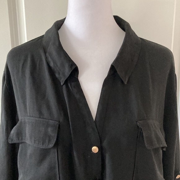 Lane Bryant 26 28 black sheer blouse button down v-neck collar - Picture 8 of 12